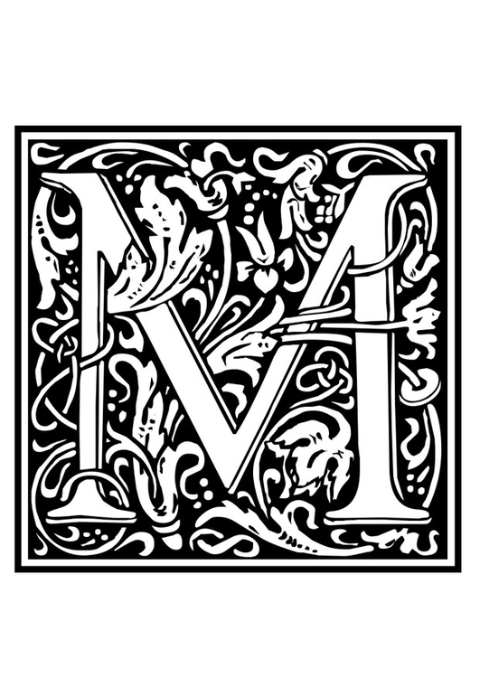 Página para colorir alfabeto decorativo - M