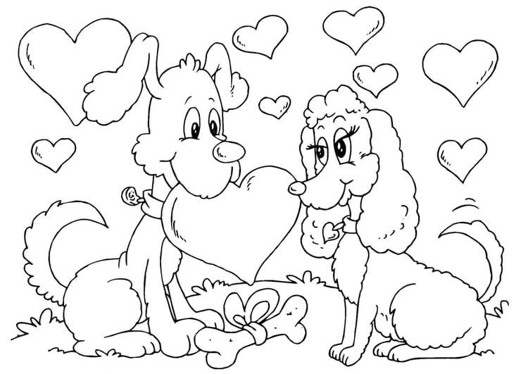Página para colorir cachorros apaixonados 