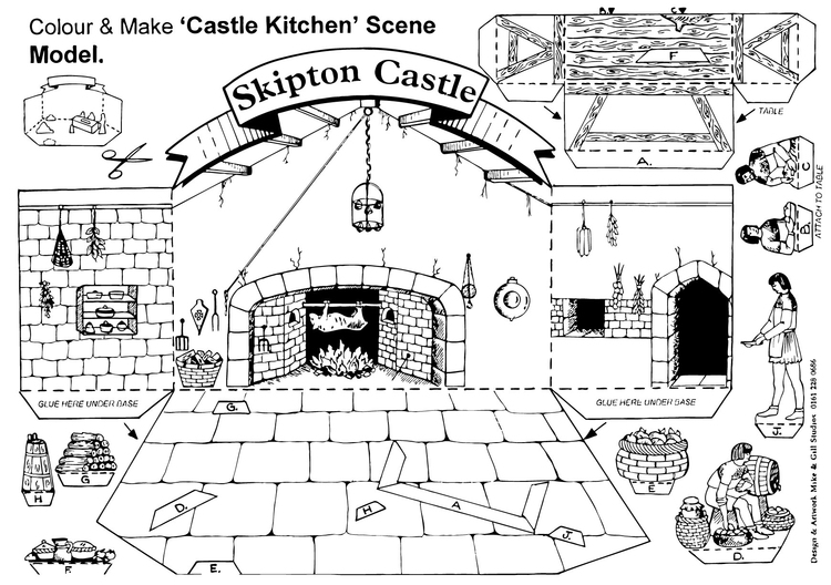 Página para colorir cozinha do castelo de Skipton