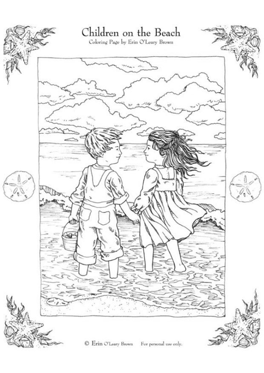 Página para colorir crianÃ§as na praia
