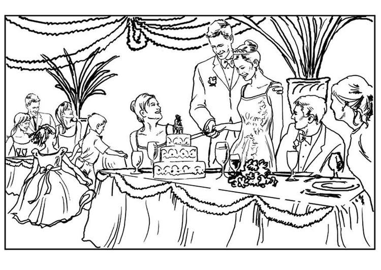 Página para colorir festa de casamento