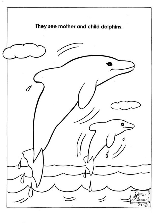 Página para colorir golfinhos em parque natural