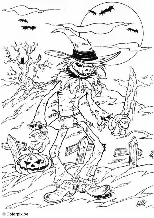 Página para colorir halloween - terror