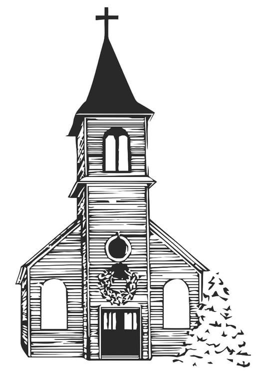 Página para colorir igreja no inverno