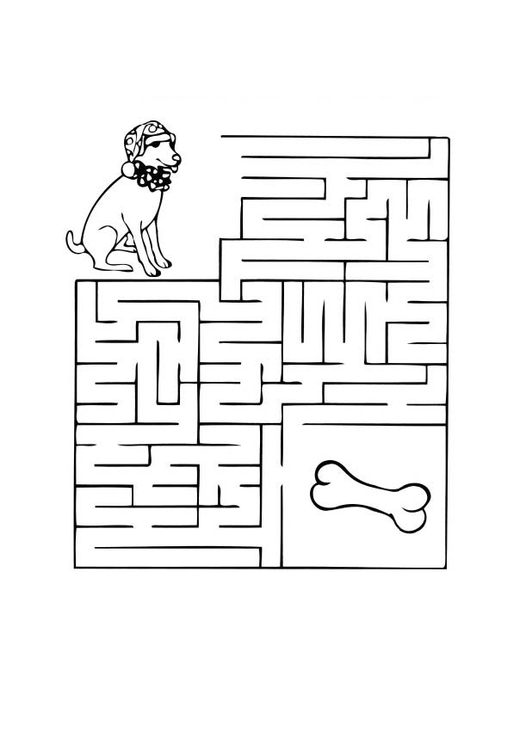 Página para colorir labirinto - cachorro