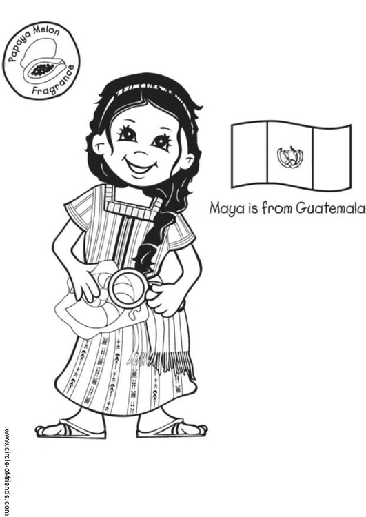 Página para colorir Maya da Guatemala com a bandeira