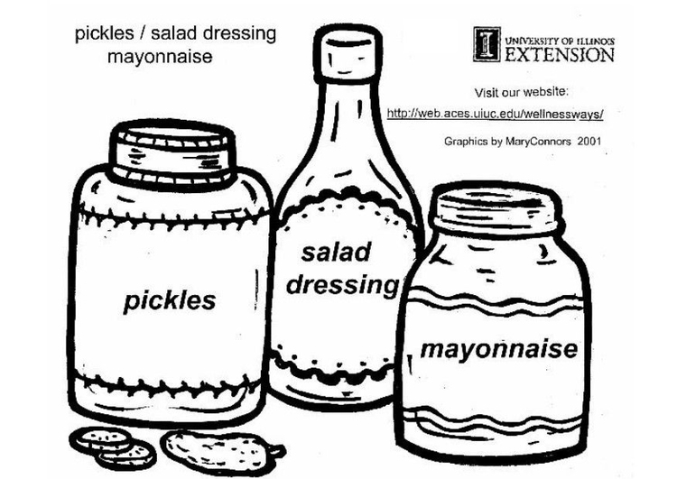 Página para colorir pickles - molho - maionese 