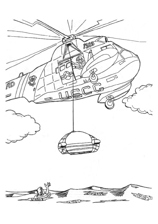 Página para colorir resgate com helicÃ³ptero 