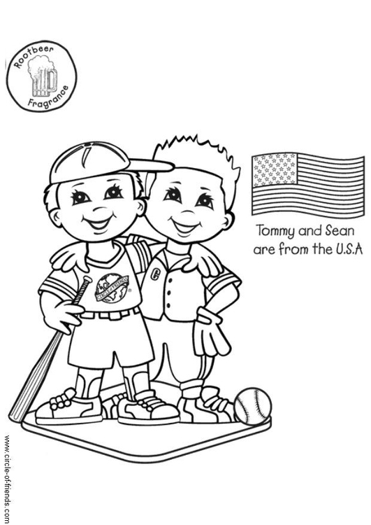 Página para colorir Tommy e Sean dos Estados Unidos