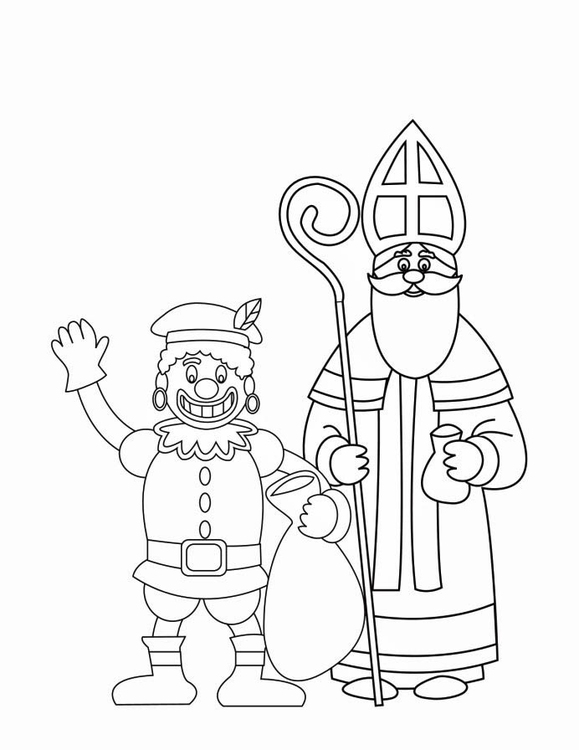 Página para colorir Zwarte Piet e SÃ£o Nicolaus