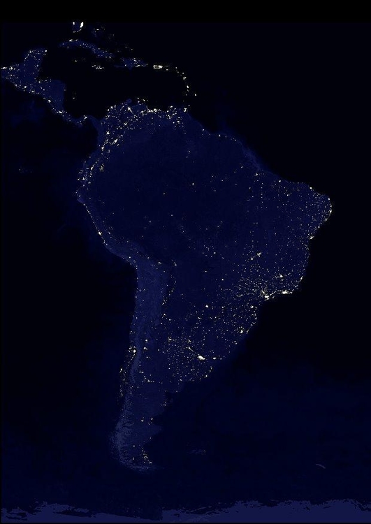 Foto a terra a noite - Ã¡reas urbanizadas na AmÃ©rica do Sul