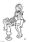 Página para colorir mãe e filha