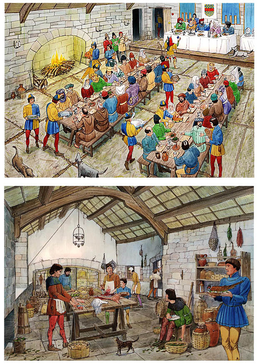 imagem castelo: sala de banquete e cozinha
