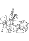 Página para colorir coelhinho da páscoa com ovos de páscoa