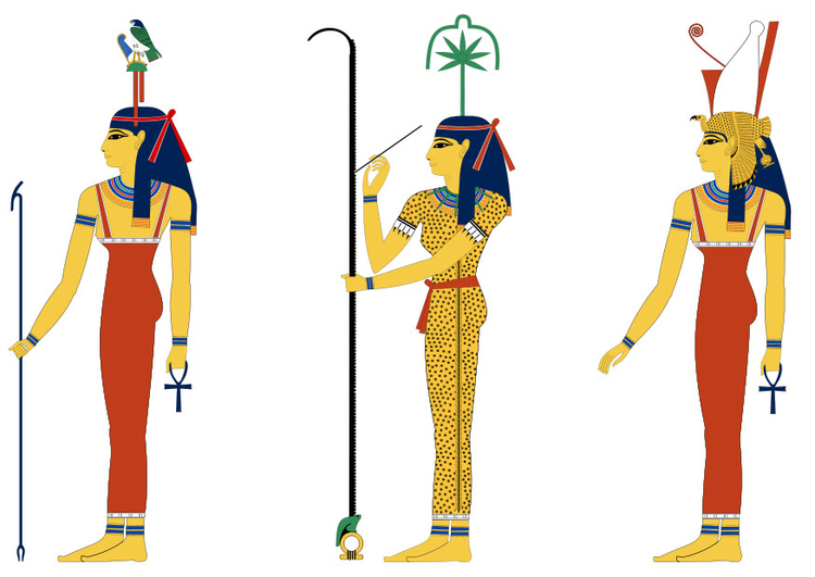imagem Hathor, Seshat e Mut