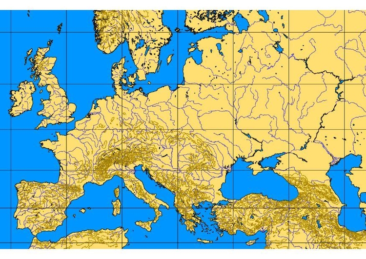 imagem mapa da Europa com relevo e rios