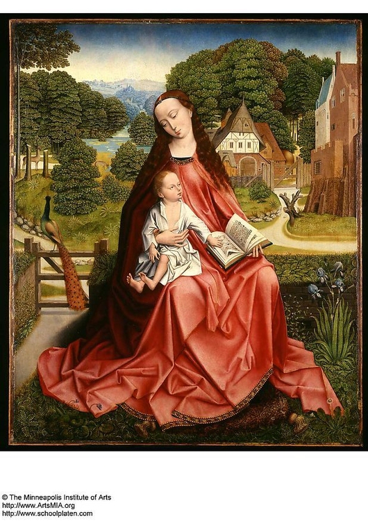 imagem Virgem com filho na paisagem