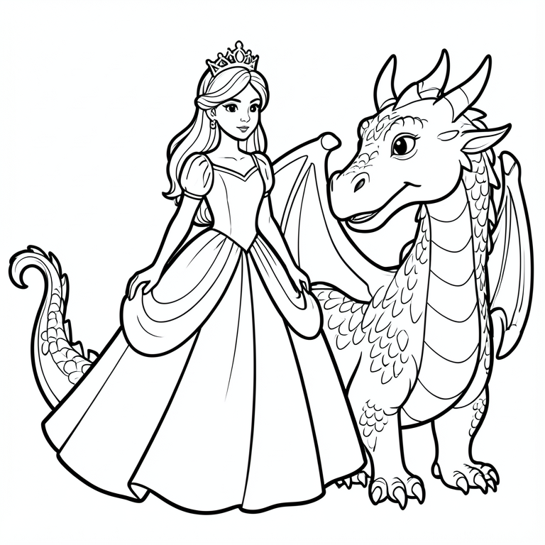 Desenho para colorir princesa e dragão