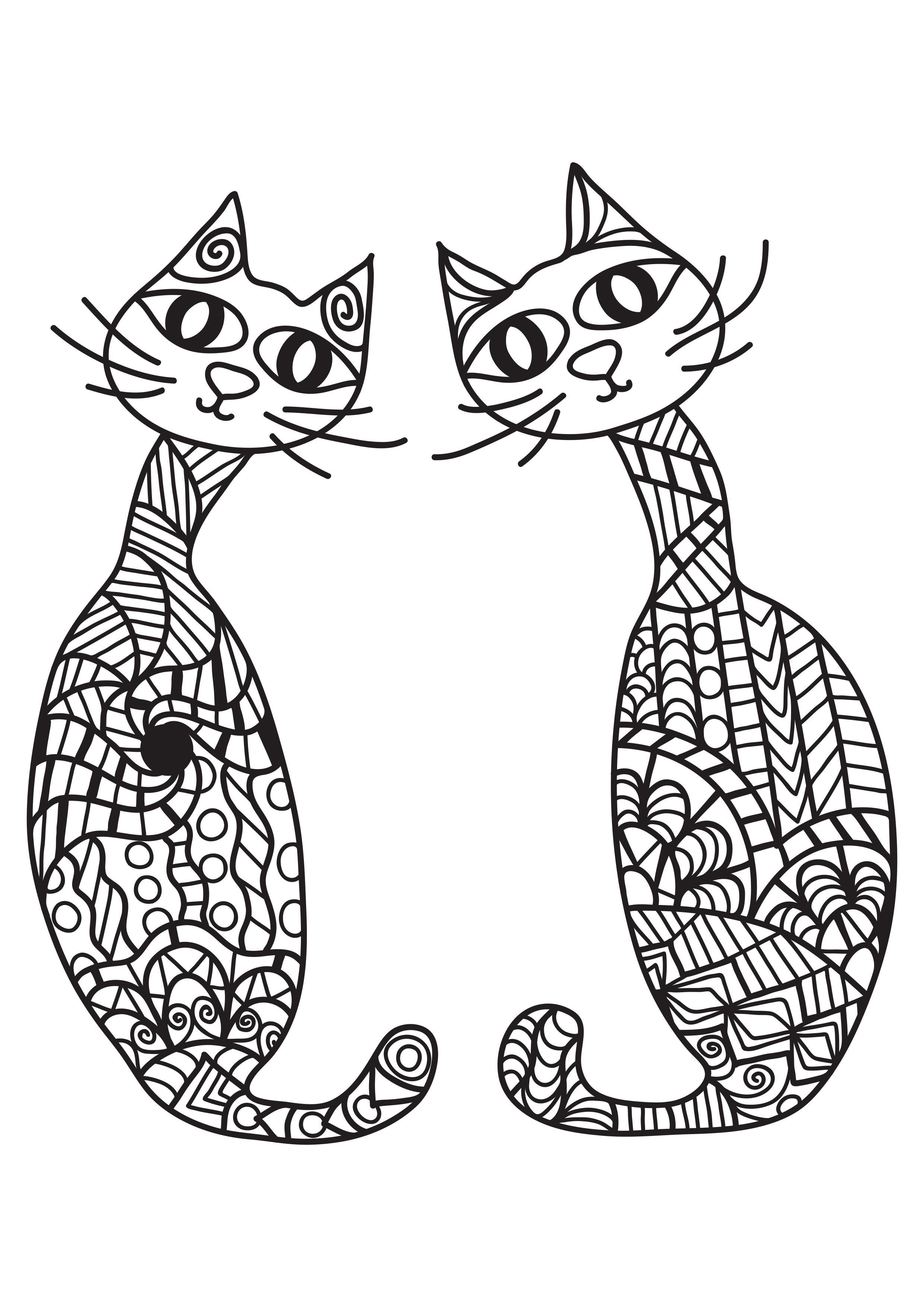 2 gatos Página para colorir 2 gatos