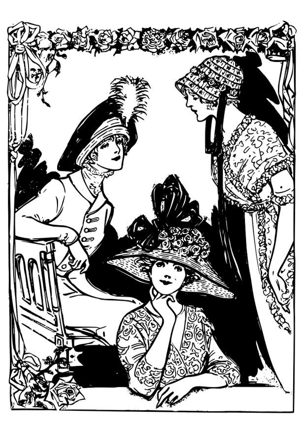 3 mulheres de chapA©u Página para colorir 3 mulheres de chapA©u