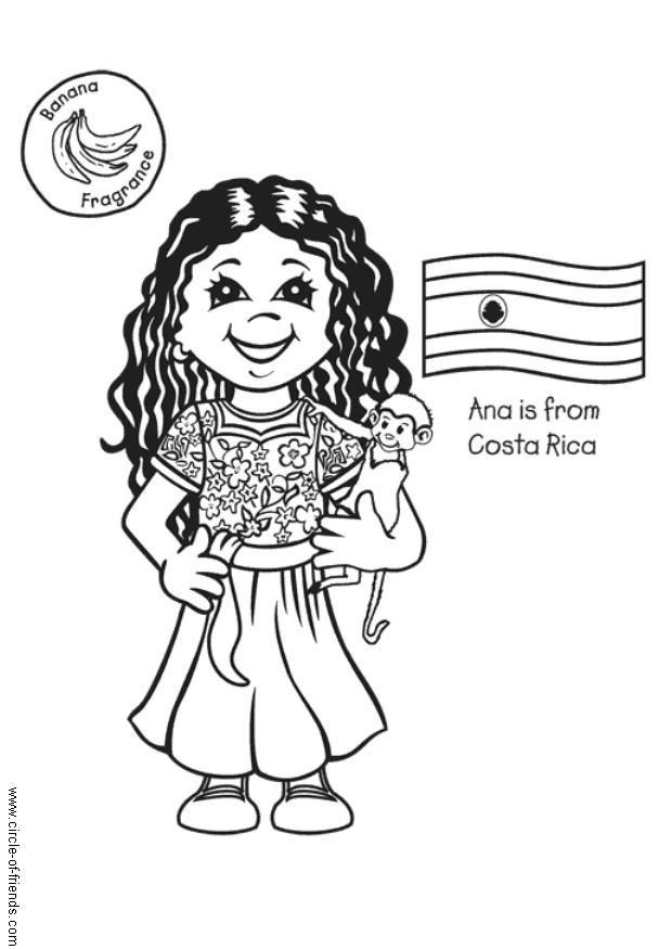 ana com a bandeira da costa rica Página para colorir ana com a bandeira da costa rica