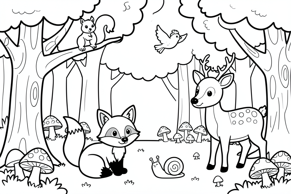animais na floresta Página para colorir animais na floresta