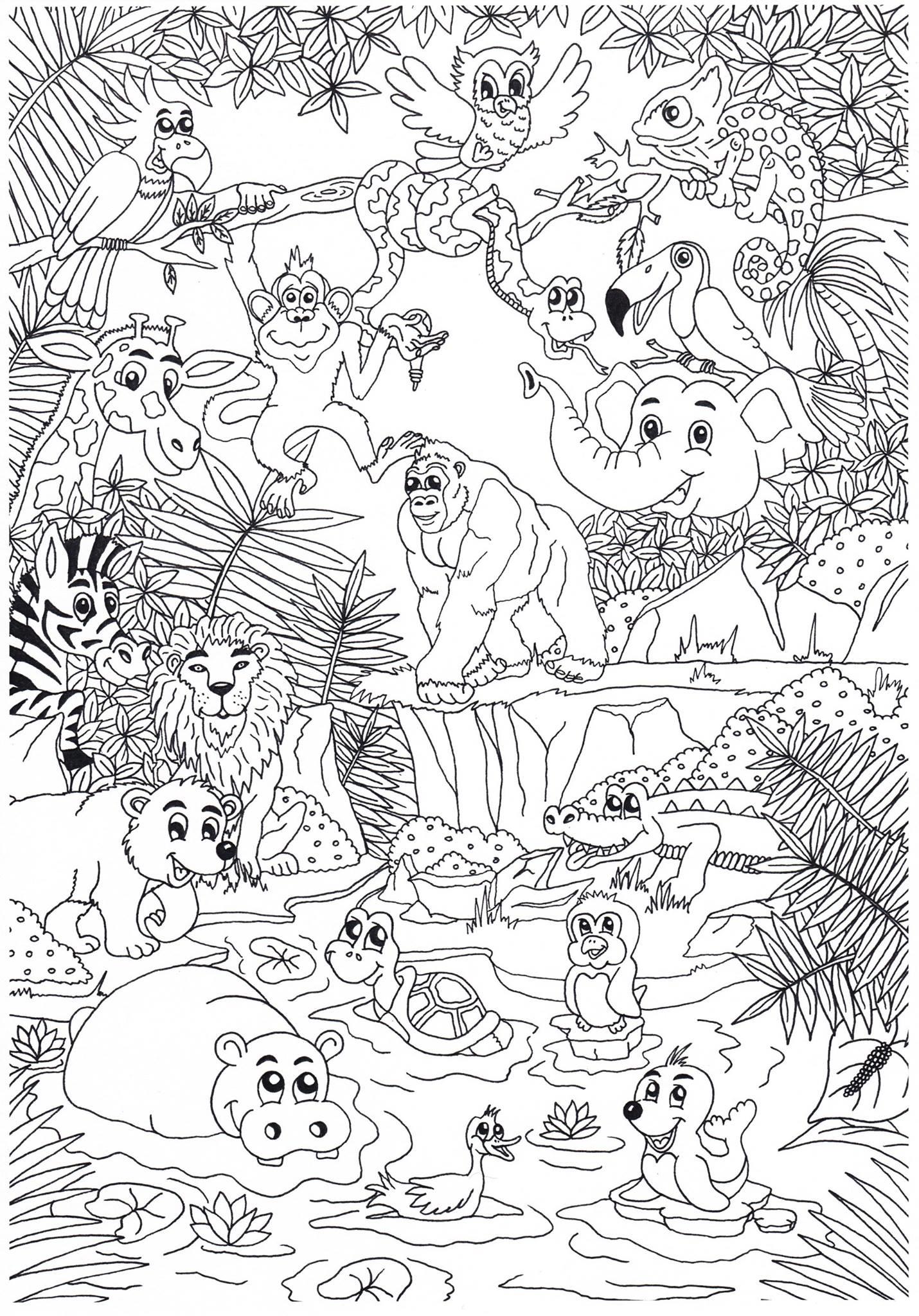 animais na selva Página para colorir animais na selva