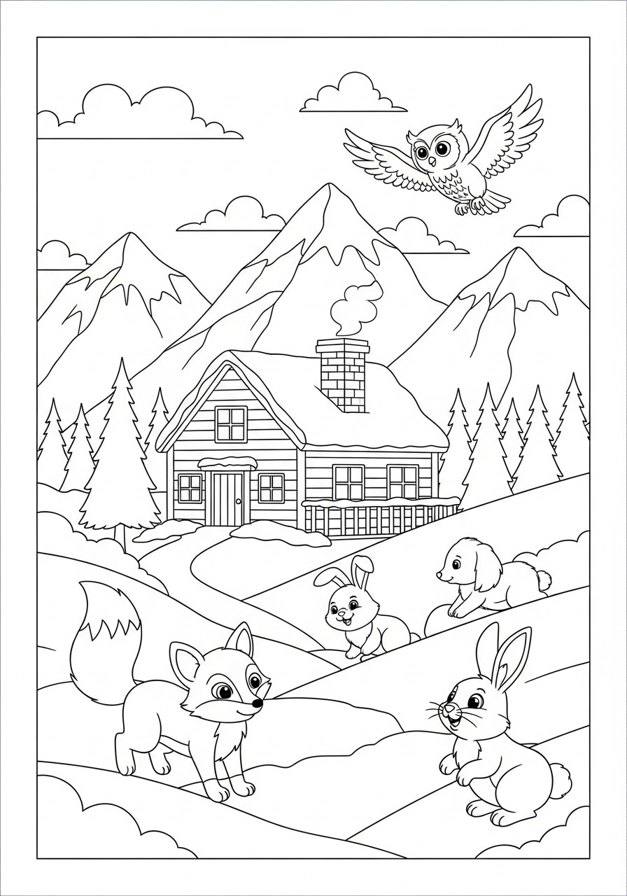 animais no inverno Página para colorir animais no inverno