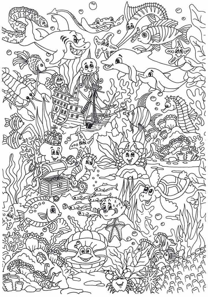 animais no mar Página para colorir animais no mar