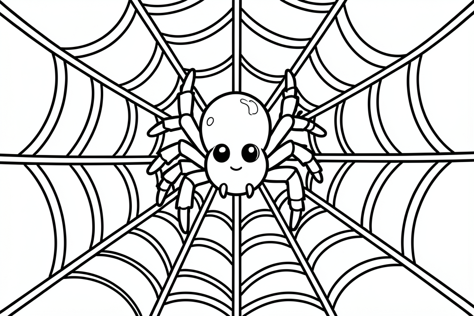 Página para colorir aranha na teia