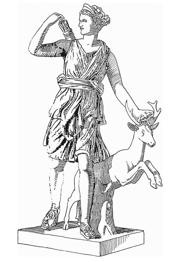 Página para colorir artemis, deusa da mitologia grega 