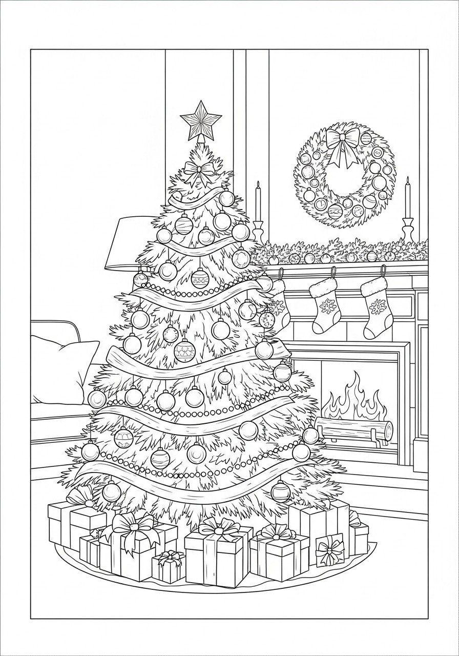 Arvore de natal com meias de natal Página para colorir Arvore de natal com meias de natal