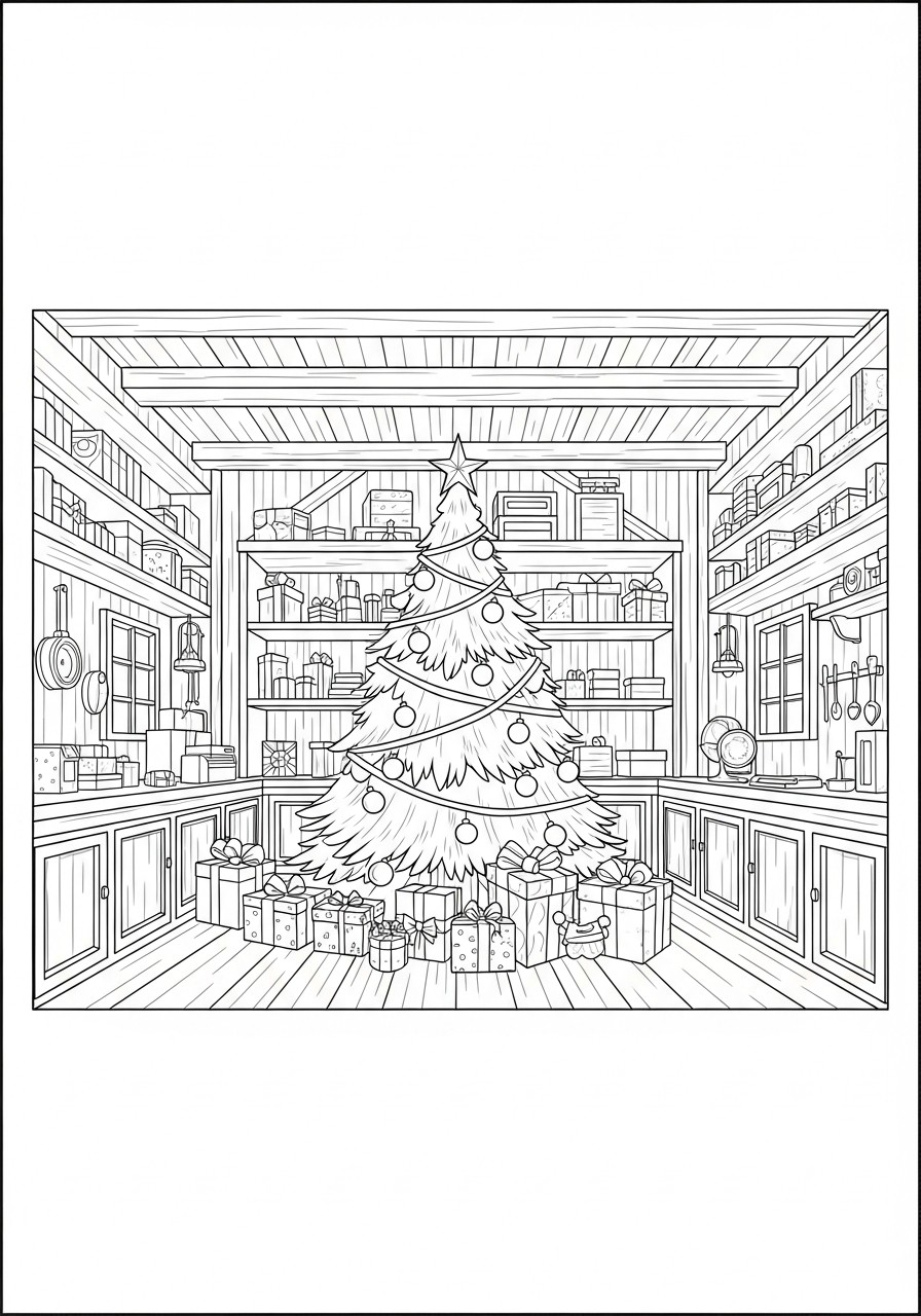 Arvore de natal com presentes Página para colorir Arvore de natal com presentes