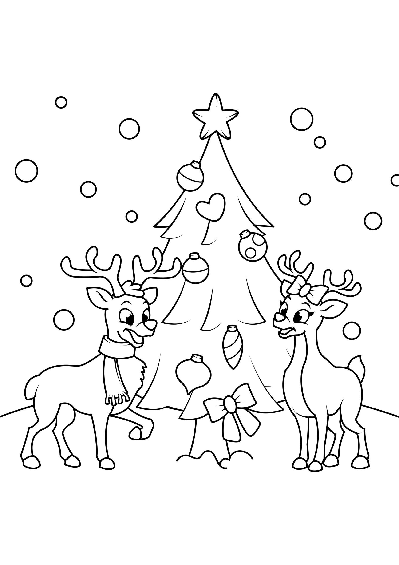 Arvore de natal com renas Página para colorir Arvore de natal com renas