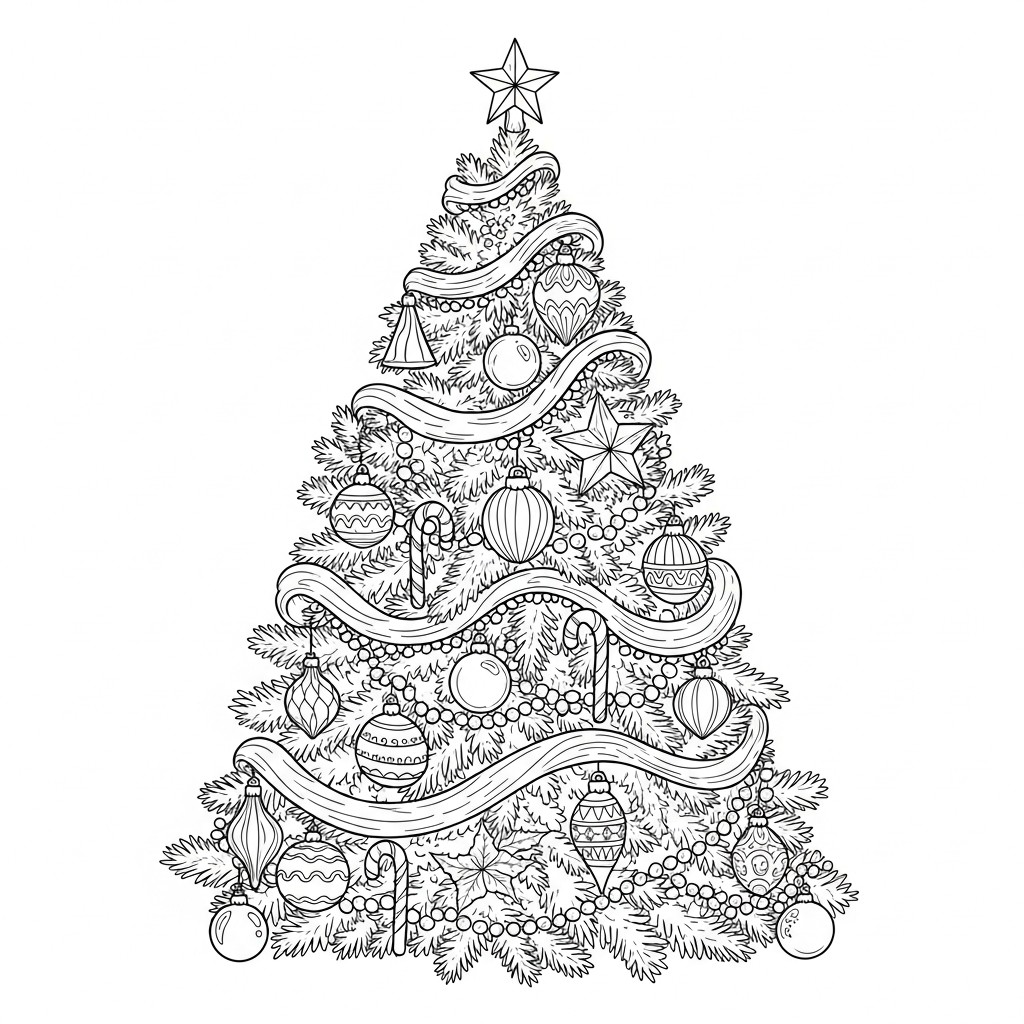 Arvore de natal decorada Página para colorir Arvore de natal decorada