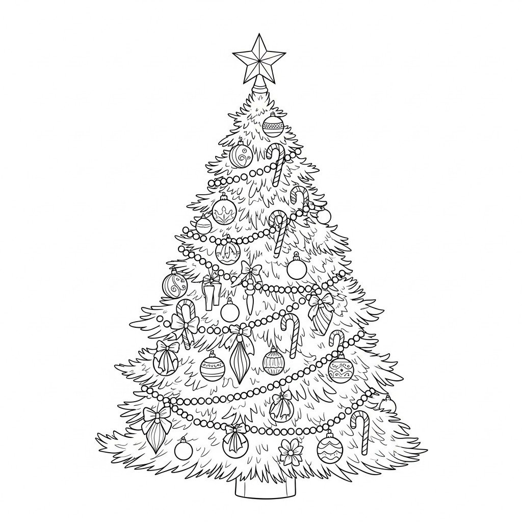 Página para colorir A¡rvore de natal decorada