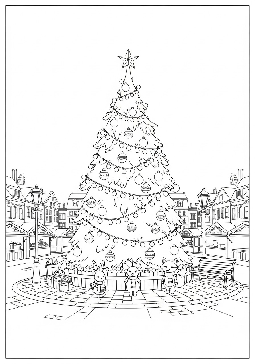 Arvore de natal na cidade Página para colorir Arvore de natal na cidade