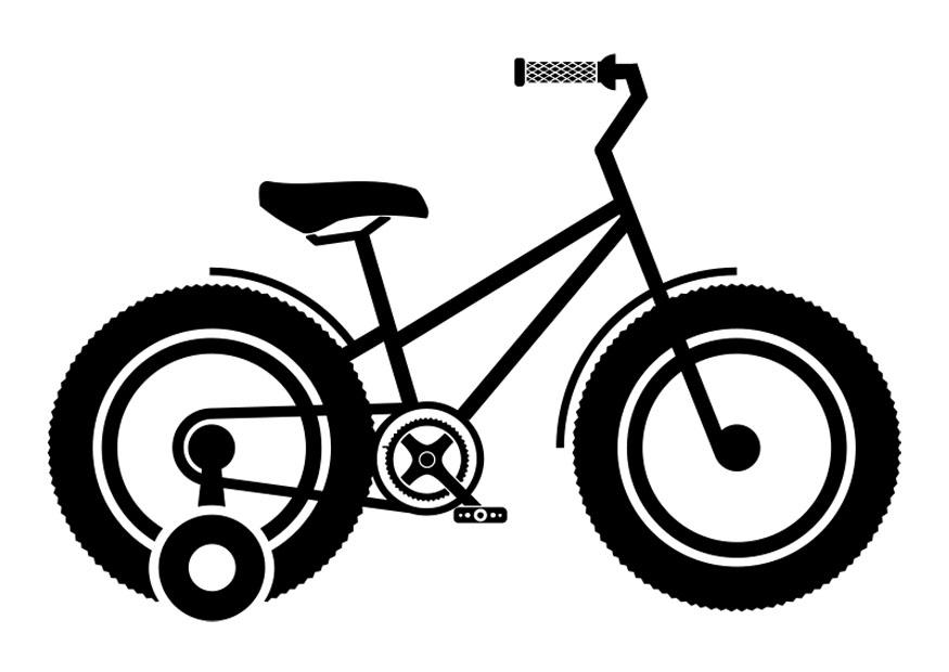 Página para colorir bicicleta infantil com rodinhas de apoio 