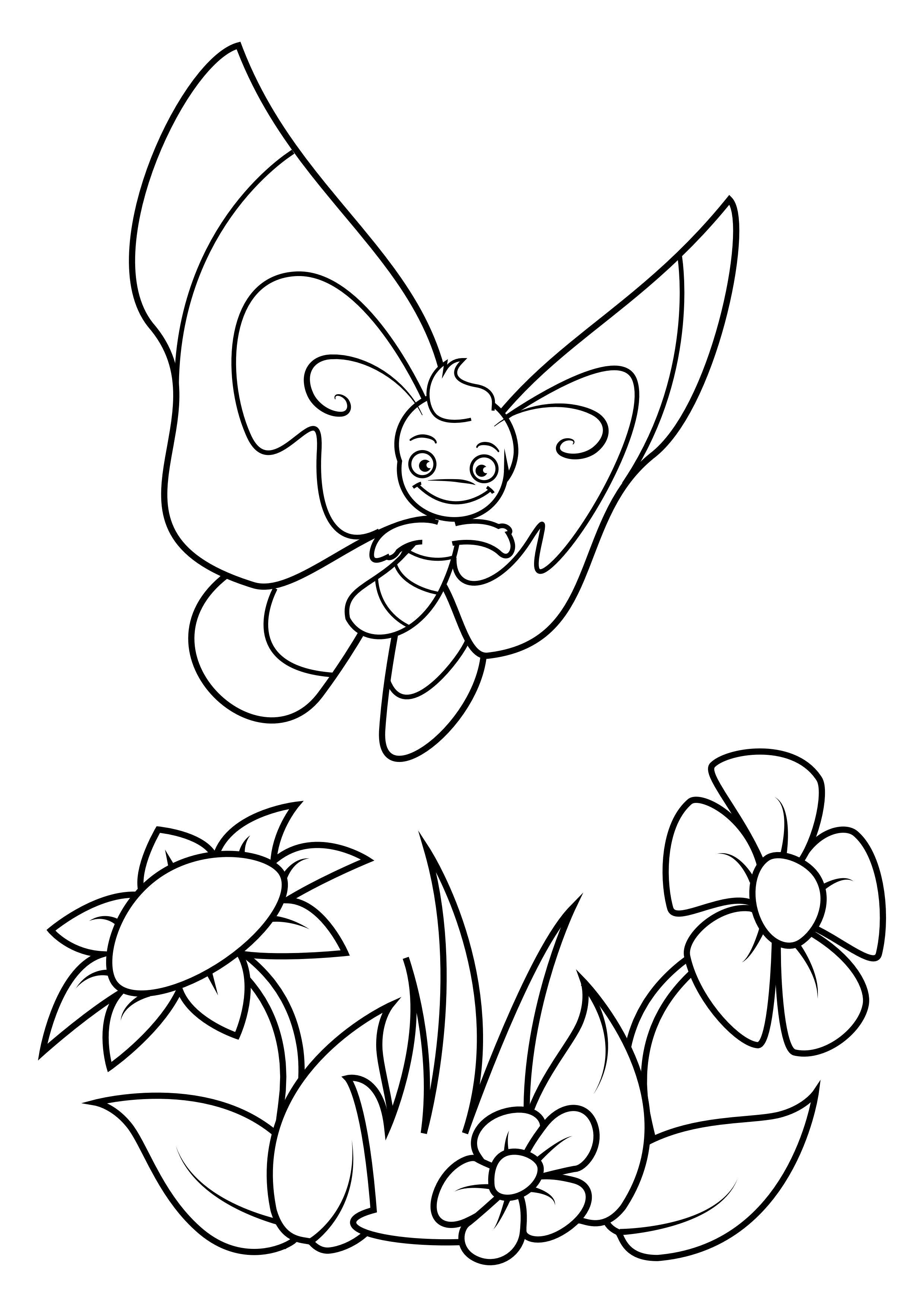 borboleta acima das flores Página para colorir borboleta acima das flores