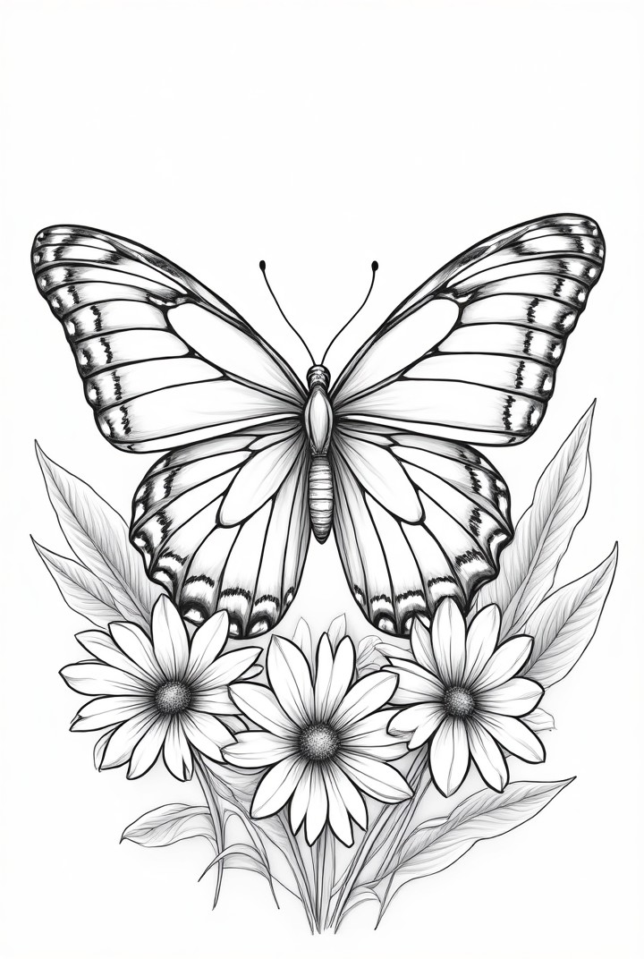 borboleta com flores Página para colorir borboleta com flores