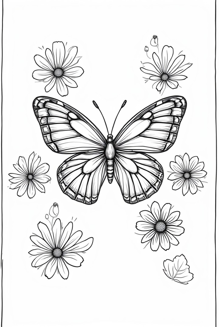 borboleta entre as flores Página para colorir borboleta entre as flores