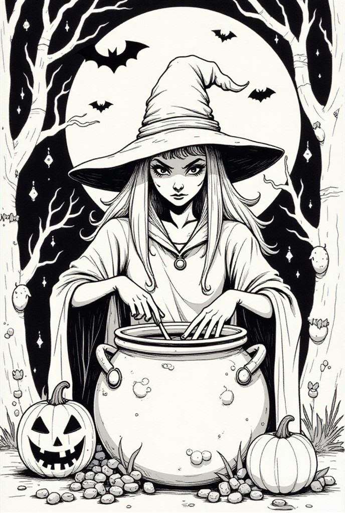 bruxa com halloween Página para colorir bruxa com halloween