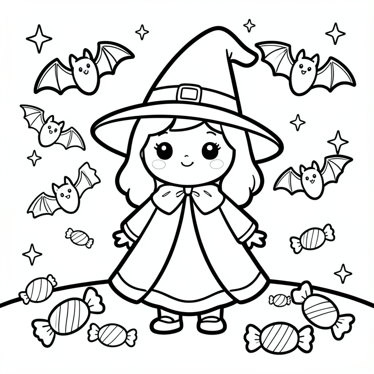 bruxa fofa de halloween Página para colorir bruxa fofa de halloween