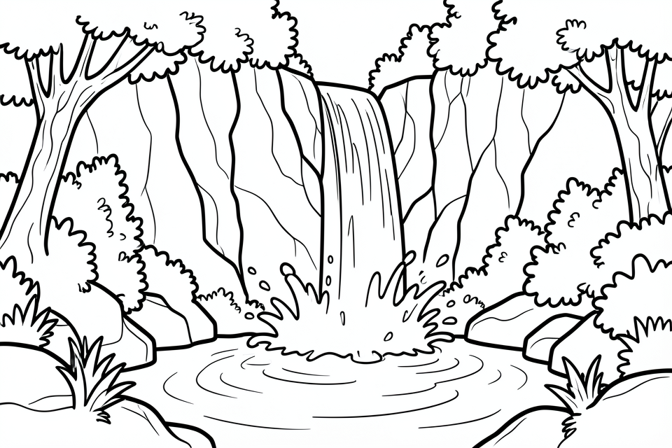 Página para colorir cachoeira