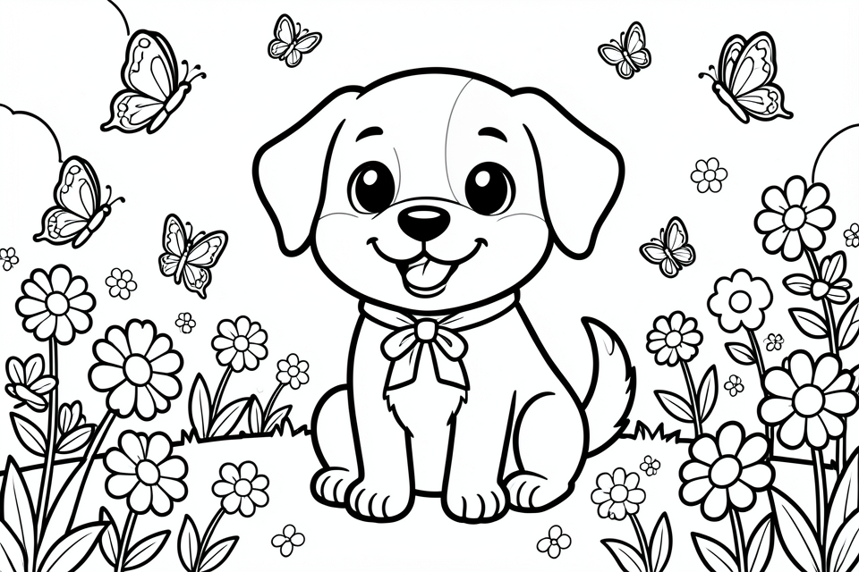 cachorro fofo no jardim Página para colorir cachorro fofo no jardim