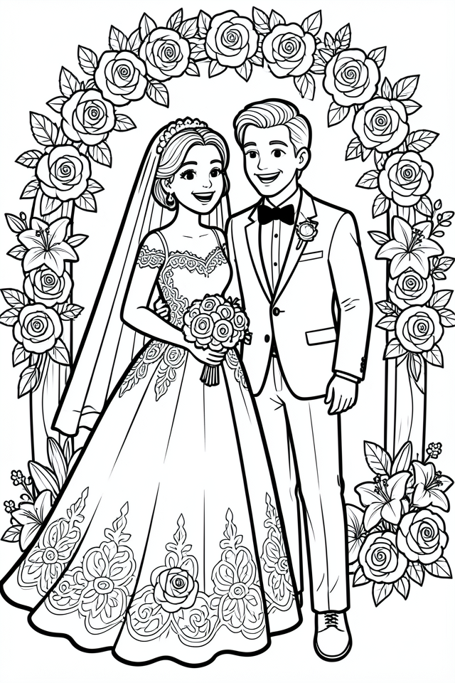Página para colorir casamento