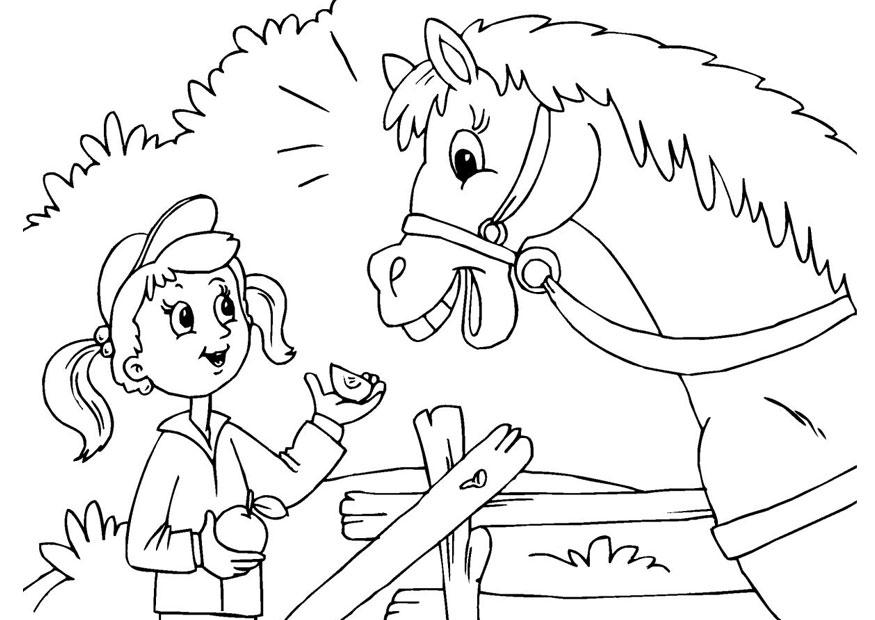 cavalo e menina Página para colorir cavalo e menina