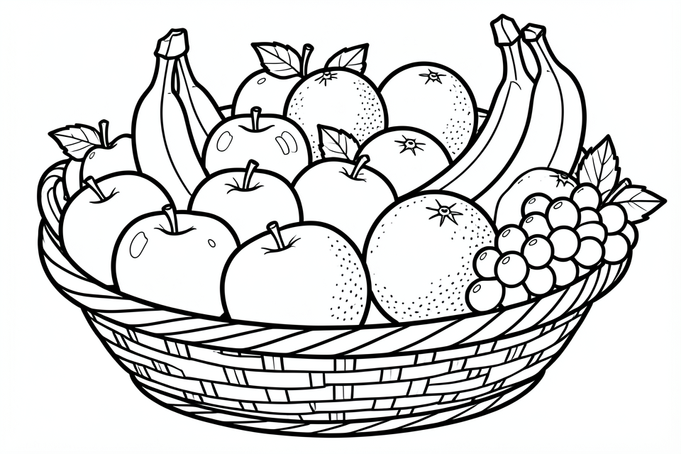 Página para colorir cesta de frutas