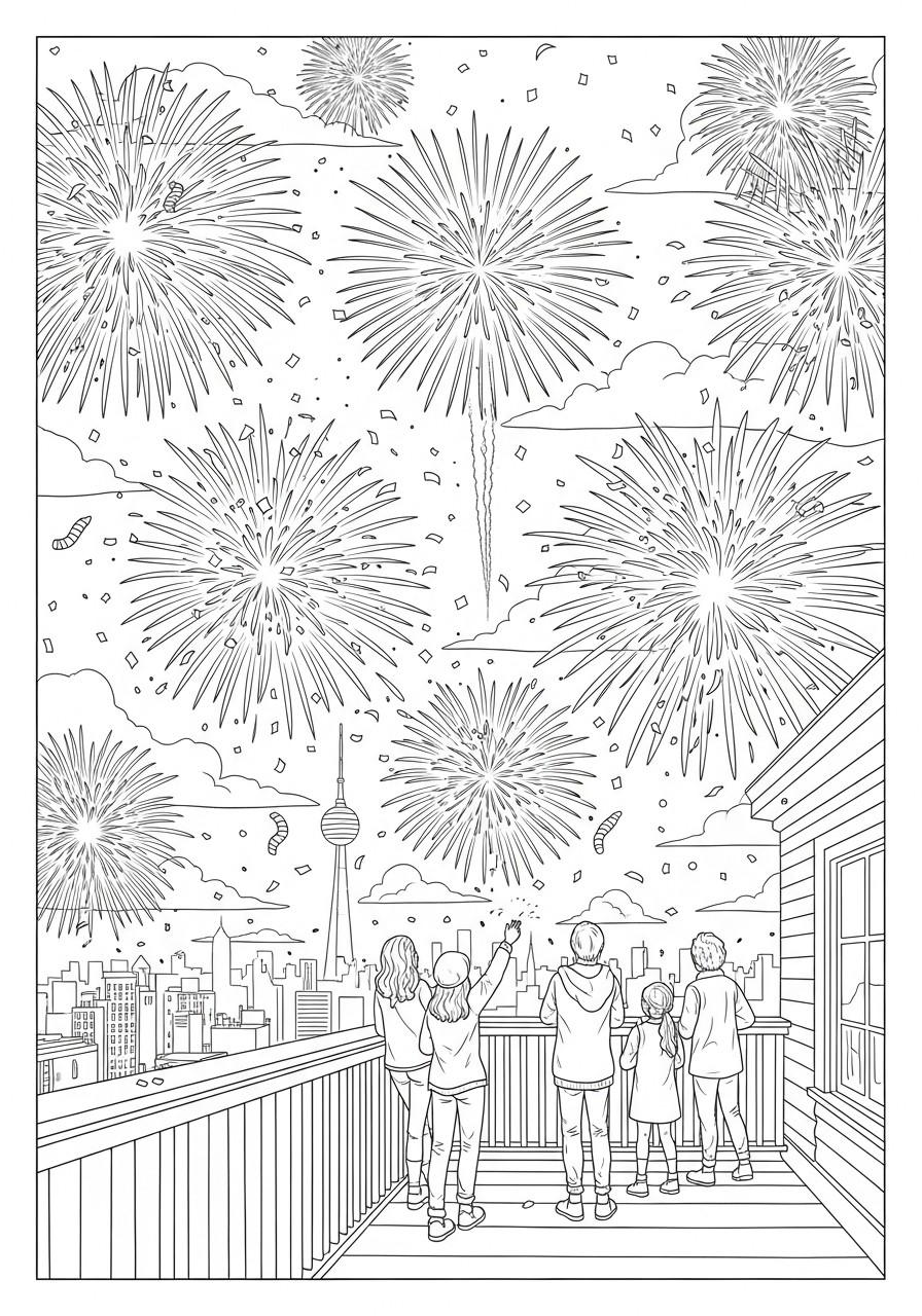 comemorando o ano novo com fogos de artifAcio Página para colorir comemorando o ano novo com fogos de artifAcio