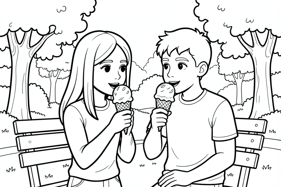 comendo sorvete no parque Página para colorir comendo sorvete no parque